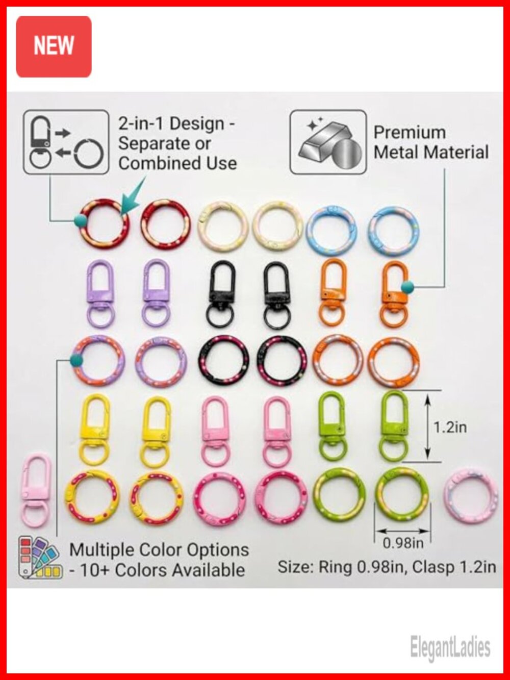 20pc Donut Key Rings & Lobster Claw Clasps - Zinc Alloy DIY Craft Keychain Set - Picture 2 of 6